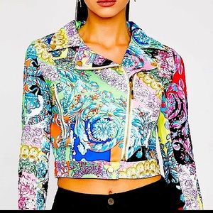 Colorful Versace style Moto jacket - Carmin